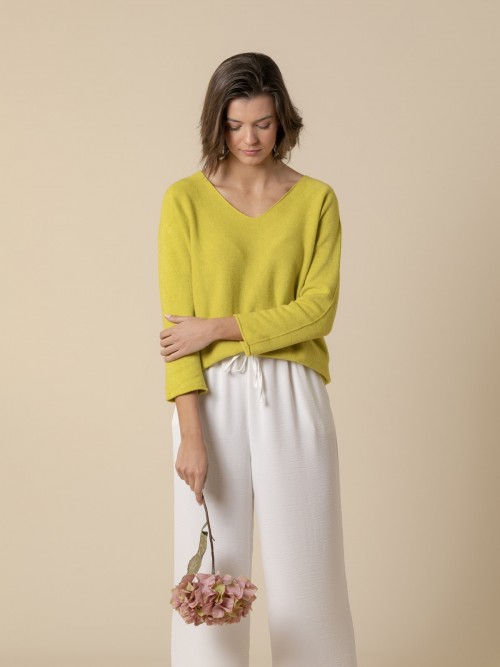 Woman Sweet seamless V-neck sweater  Green
