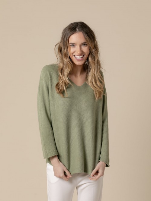 Woman Sweet seamless V-neck sweater  Khaki