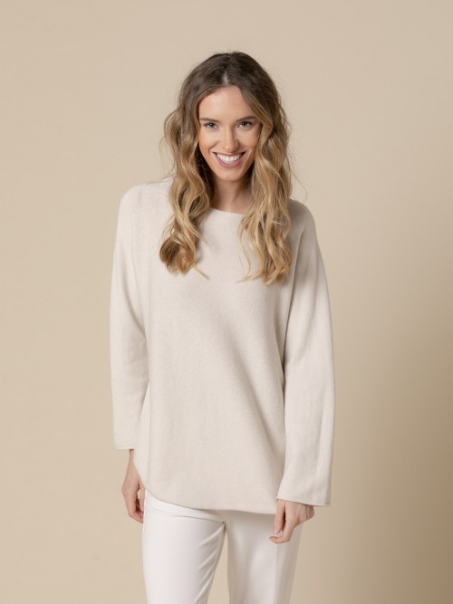 Woman Sweet boat neck jumper  Beige Claro