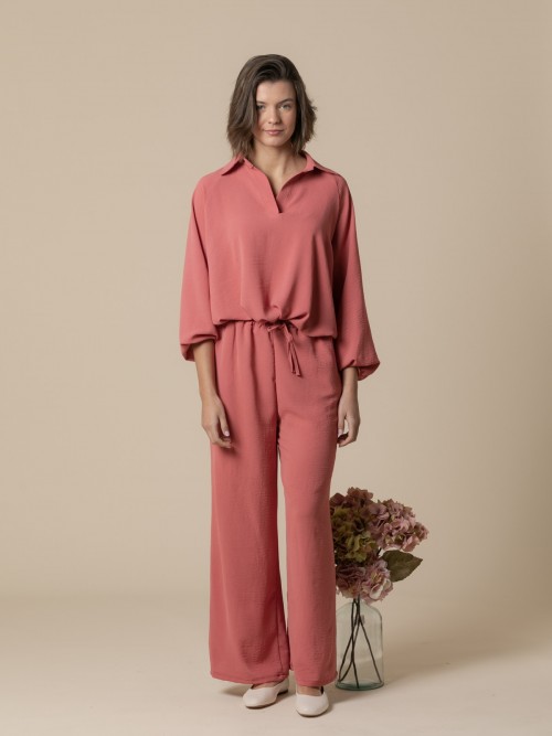 Woman Wide leg flowing trousers  Coral
