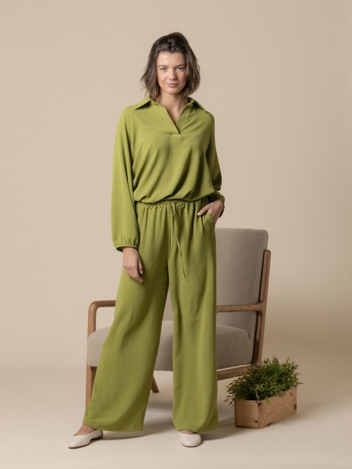 Woman Wide leg flowing trousers  Olive