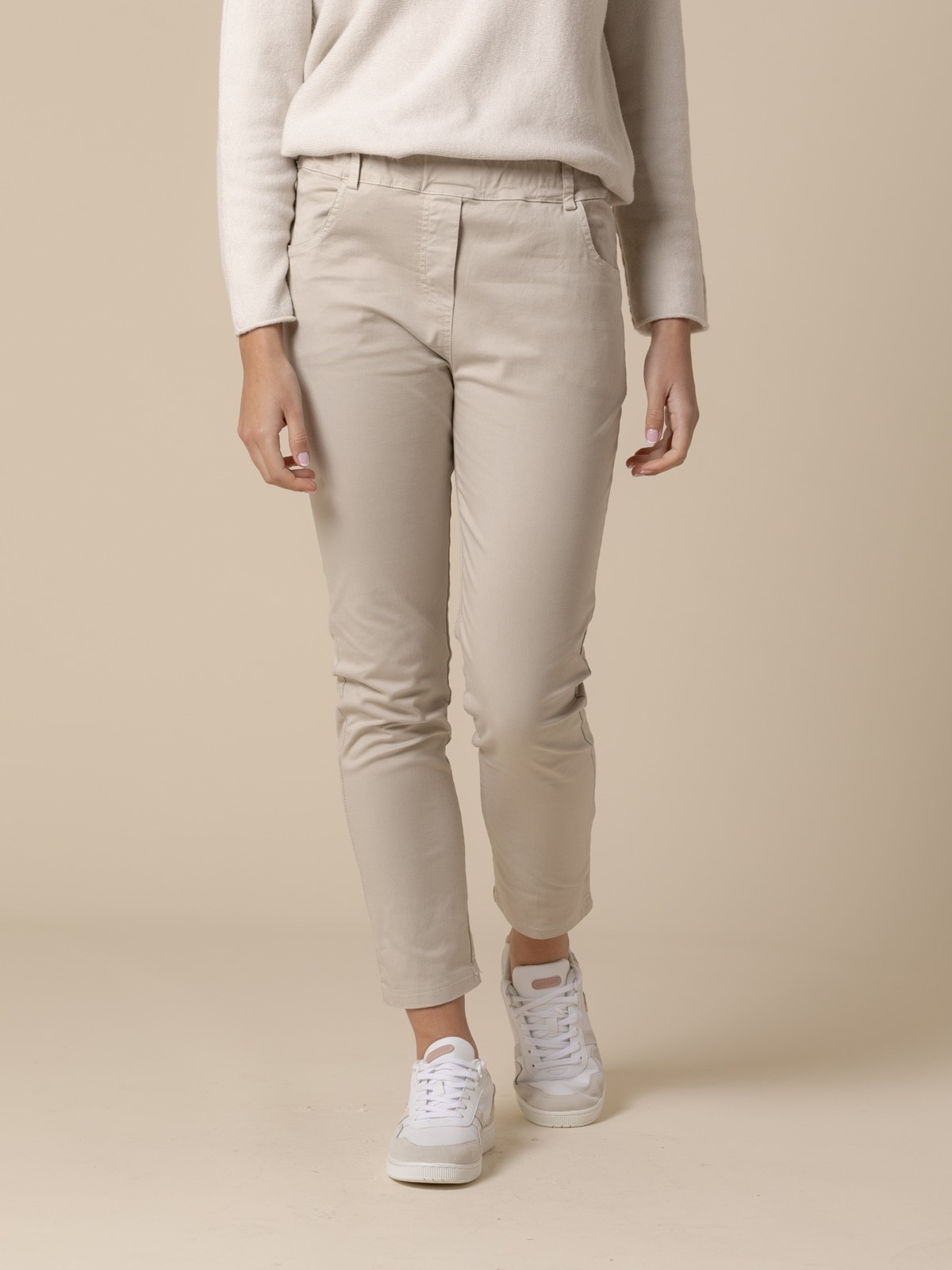 Woman 100% cotton trousers with 4 pockets  Beige