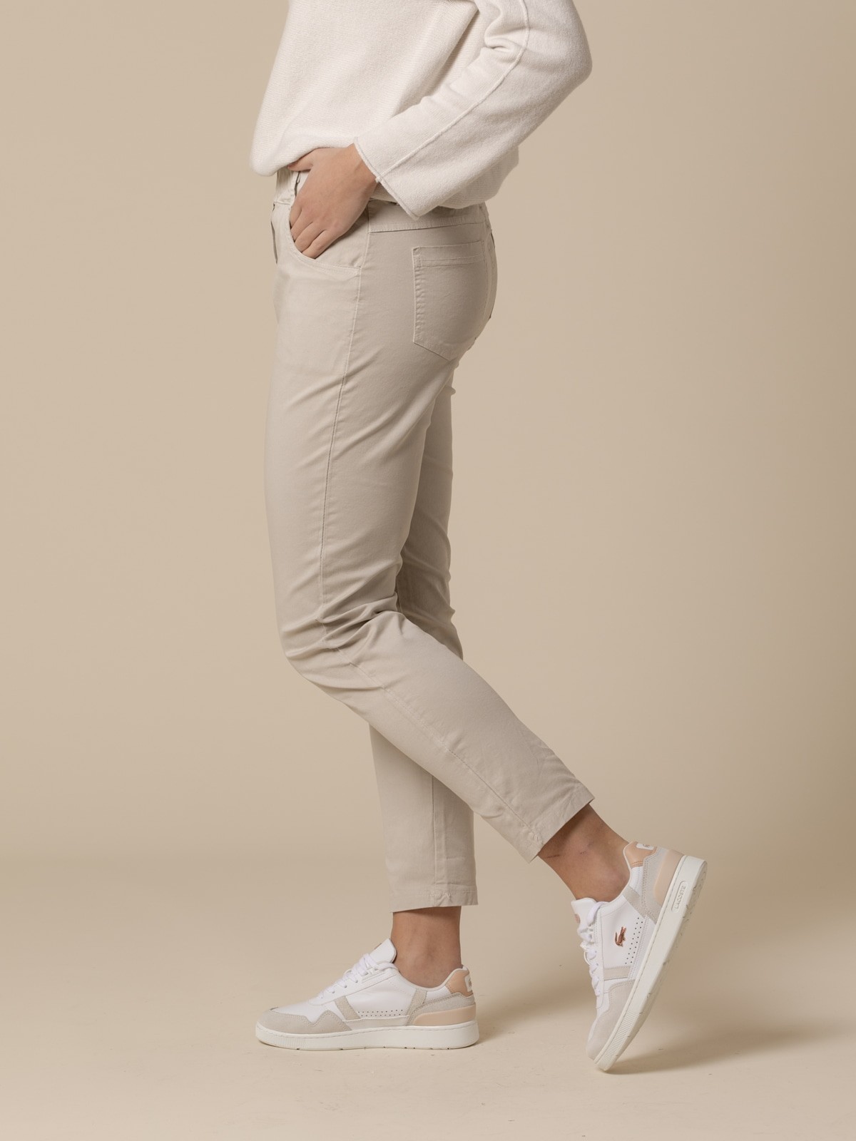 Woman 100% cotton trousers with 4 pockets  Beige