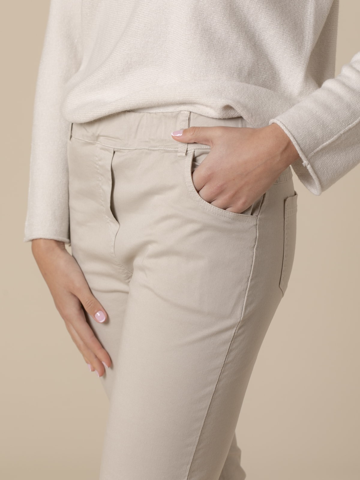Woman 100% cotton trousers with 4 pockets  Beige