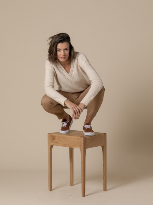 Woman 100% cotton trousers with 4 pockets  Camel