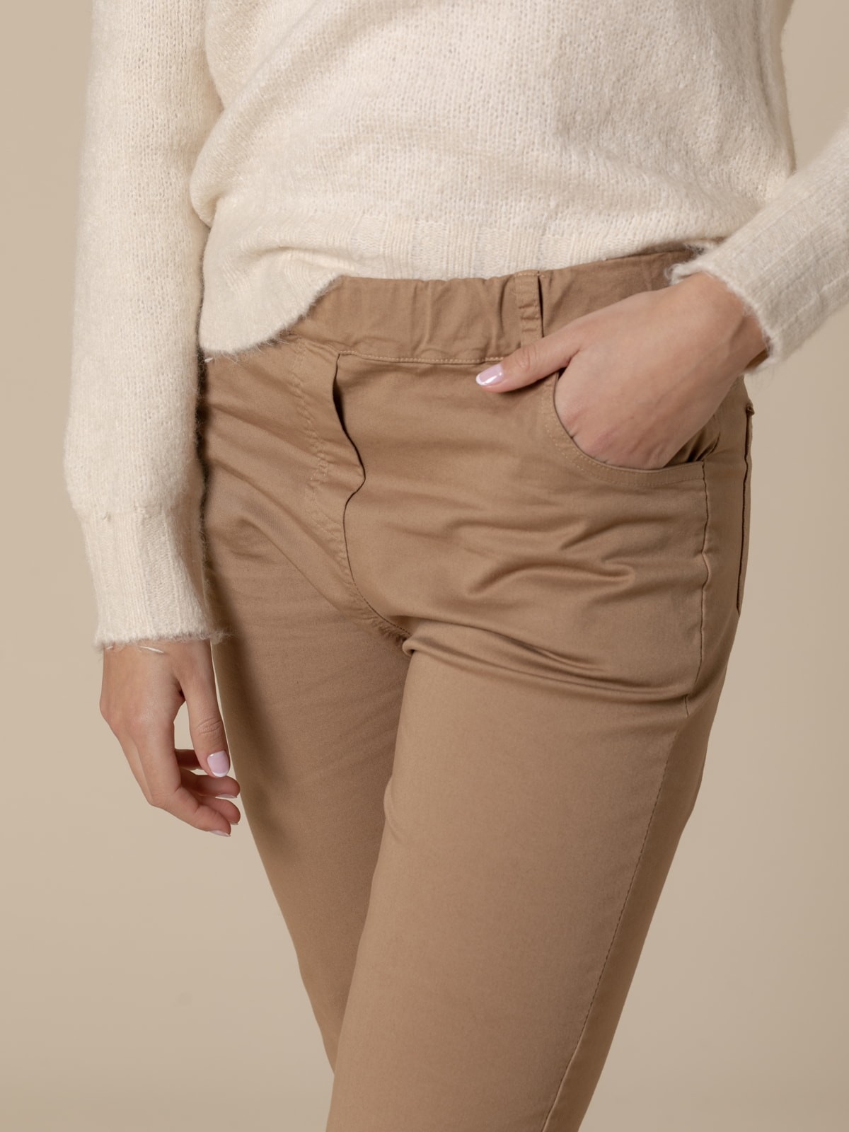 Woman 100% cotton trousers with 4 pockets  Camel