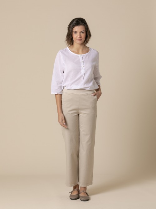 Woman cotton wide leg pants with pockets  Beige