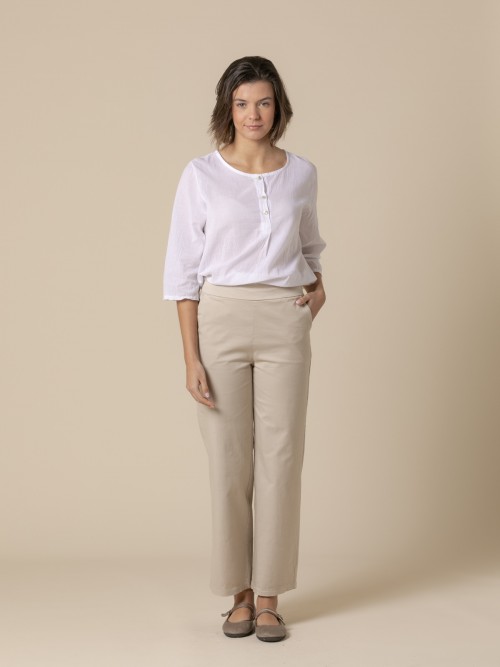 Pantalón algodón 100% wide leg bolsillos Beige
