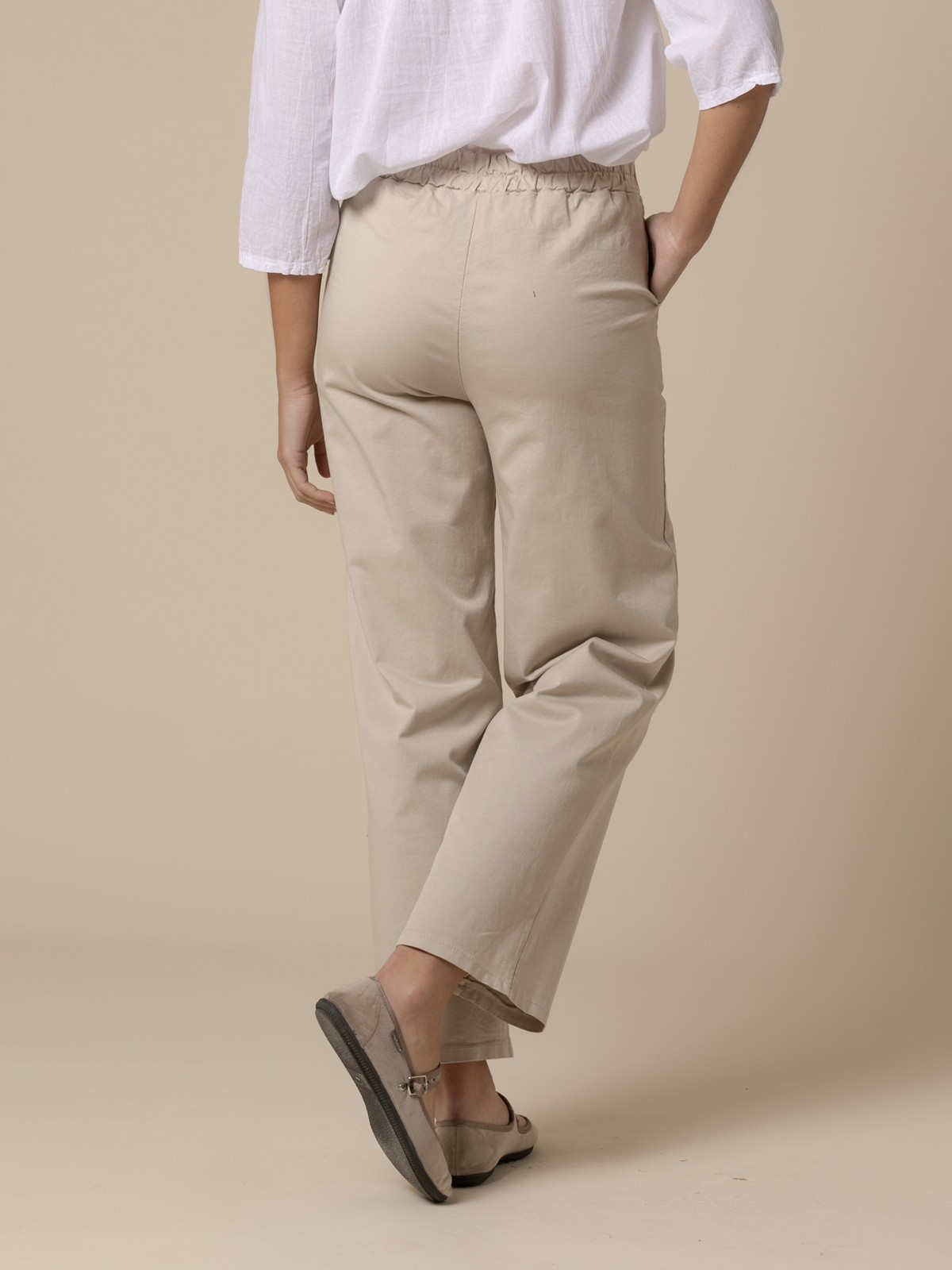 Woman cotton wide leg pants with pockets  Beige
