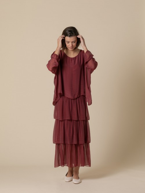 Woman Long silk party dress  Bordeaux