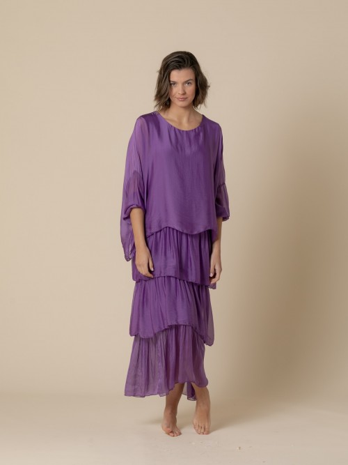 Vestido en seda largo de fiesta Violeta
