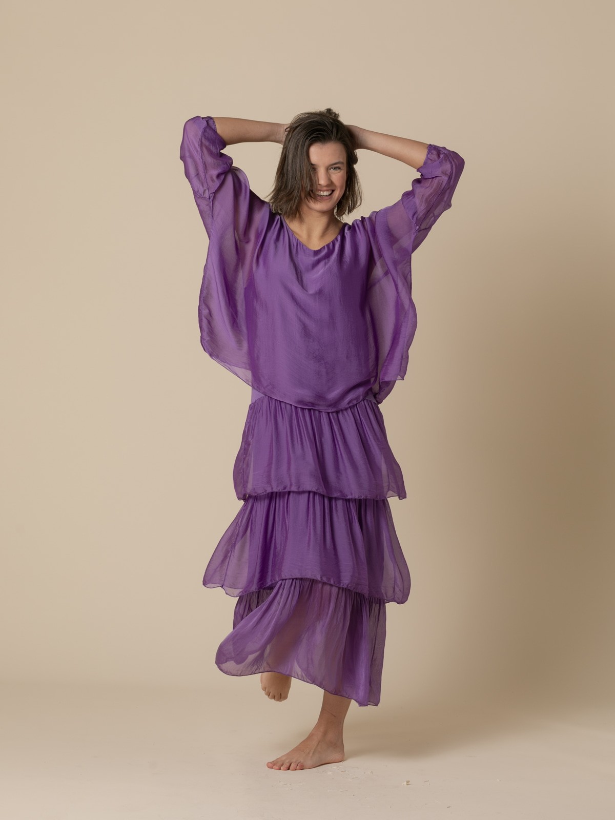 Woman Long silk party dress  Violet