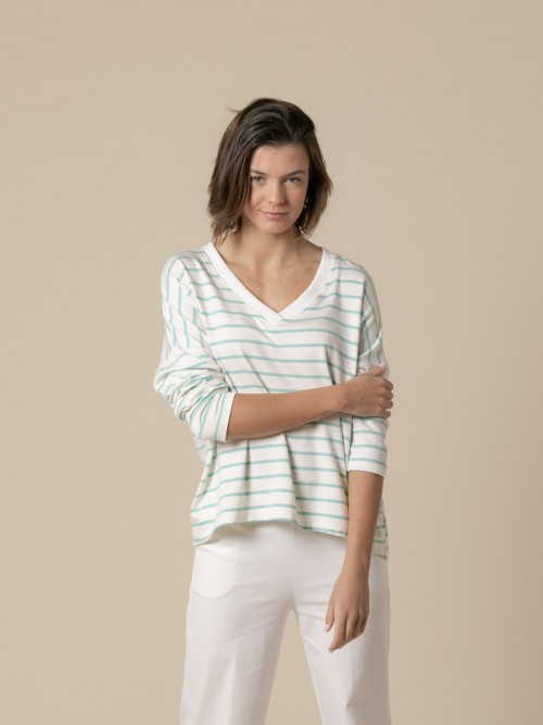 Woman Striped plush detail sweater  Tiffany