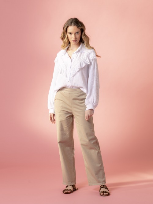 Pantalón algodón 100% wide leg bolsillos Taupe