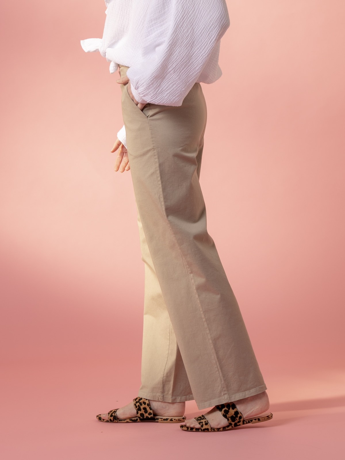 Woman cotton wide leg pants with pockets  Taupe