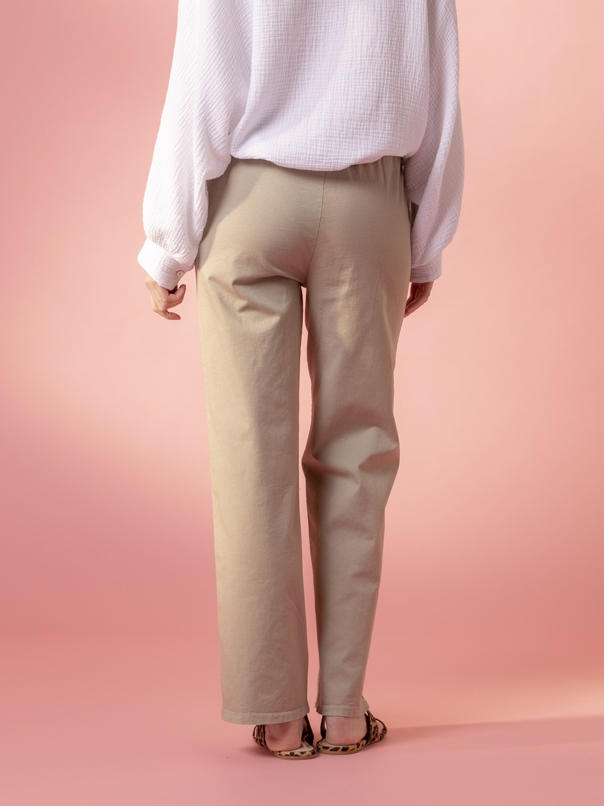 Woman cotton wide leg pants with pockets  Taupe