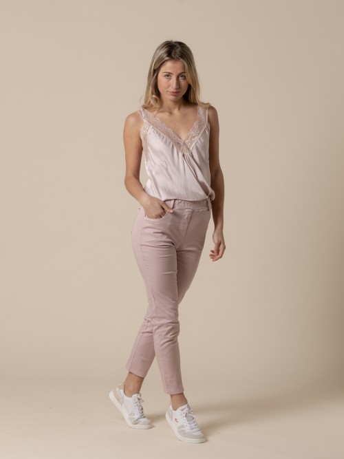 Woman 100% cotton trousers with 4 pockets  Pink