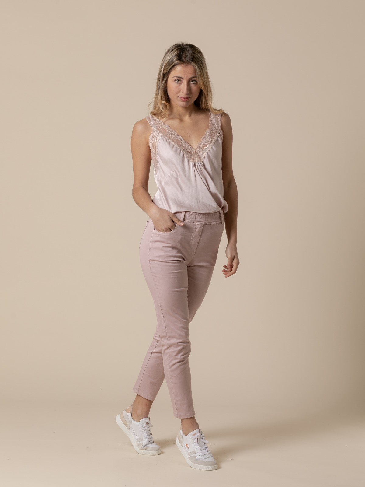 Woman 100% cotton trousers with 4 pockets  Pink