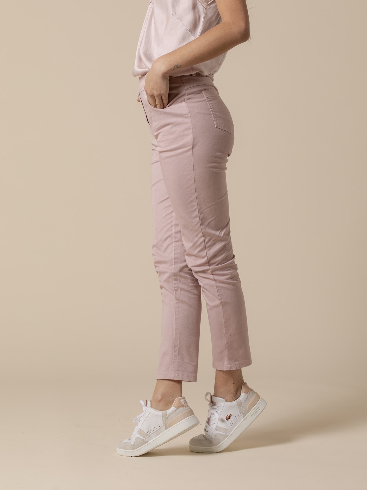 Woman 100% cotton trousers with 4 pockets  Pink
