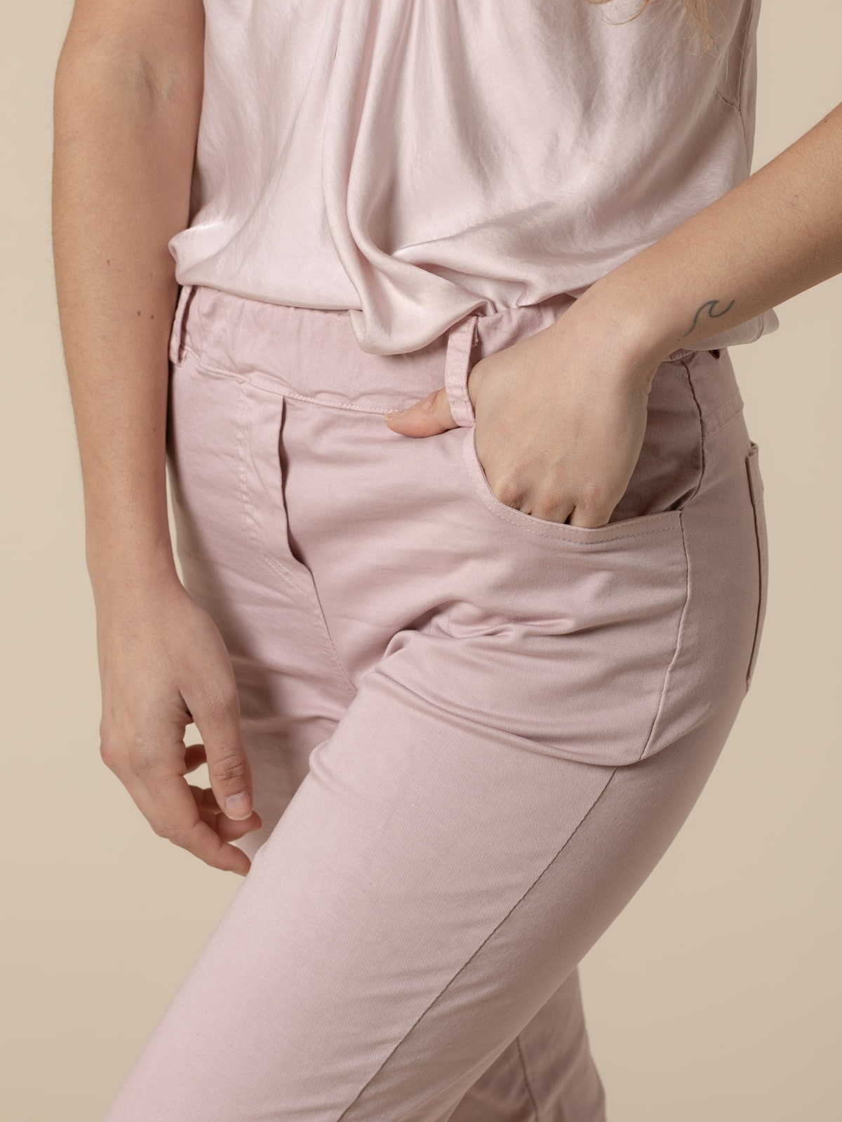 Woman 100% cotton trousers with 4 pockets  Pink