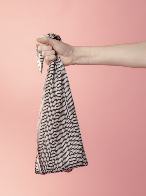 Woman Striped pleated scarf 70 x 70  Blue Navy