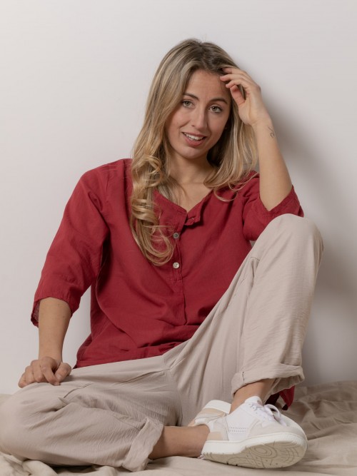 Woman 3-button cotton voile blouse Bordeaux