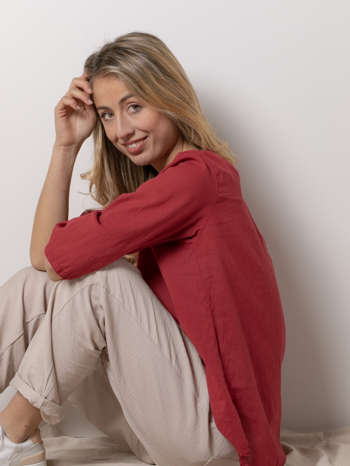 Woman 3-button cotton voile blouse Bordeaux