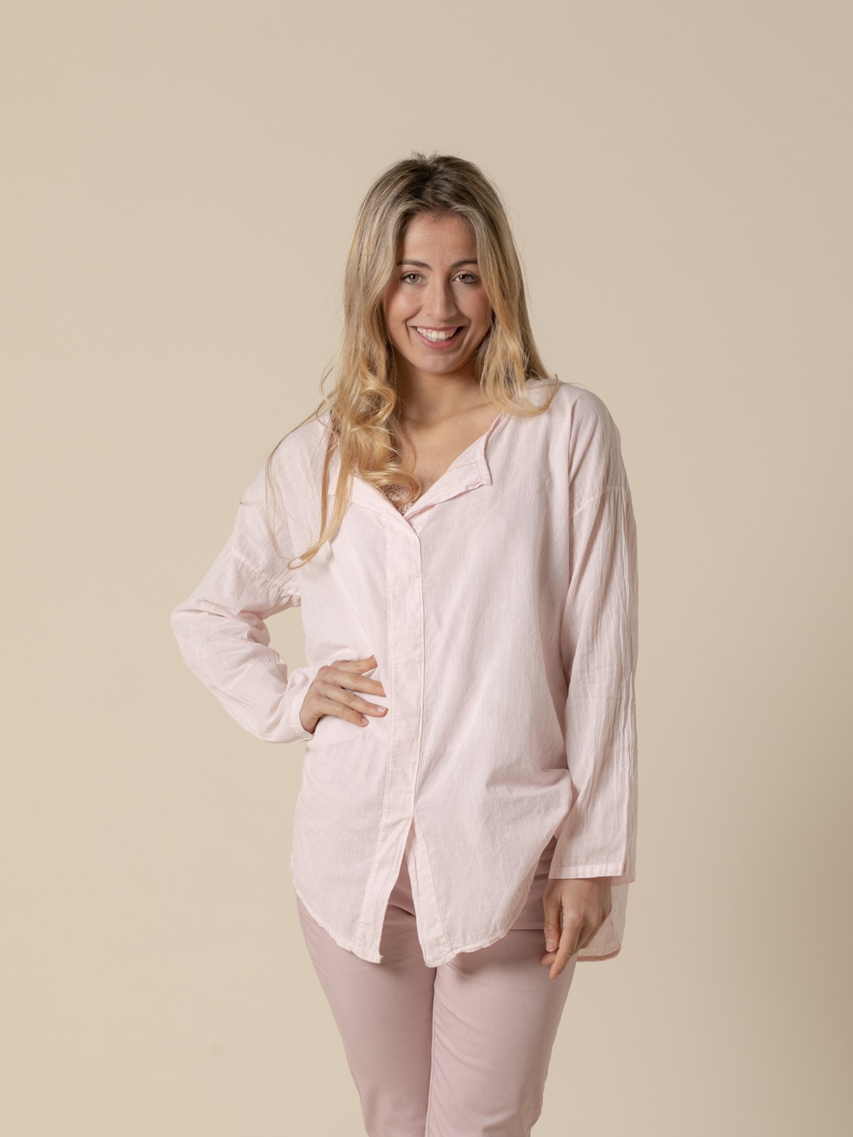 Woman 100% cotton voile wide blouse Pink