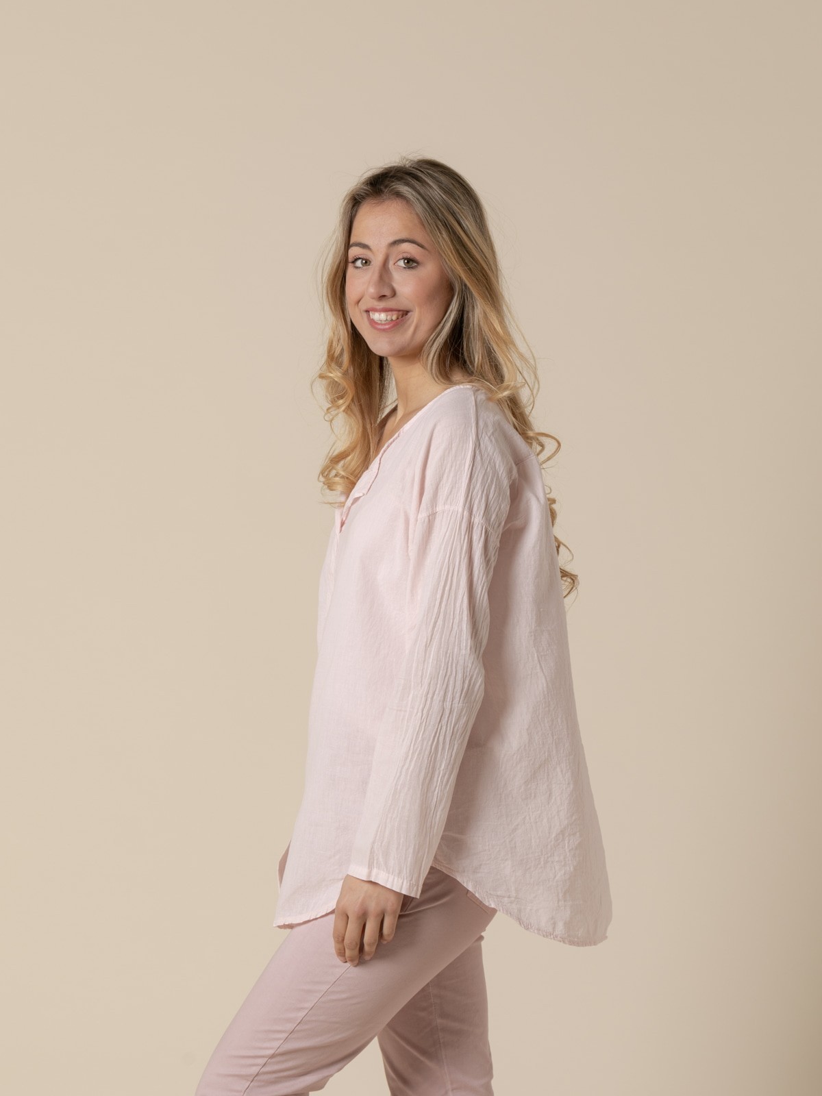 Woman 100% cotton voile wide blouse Pink