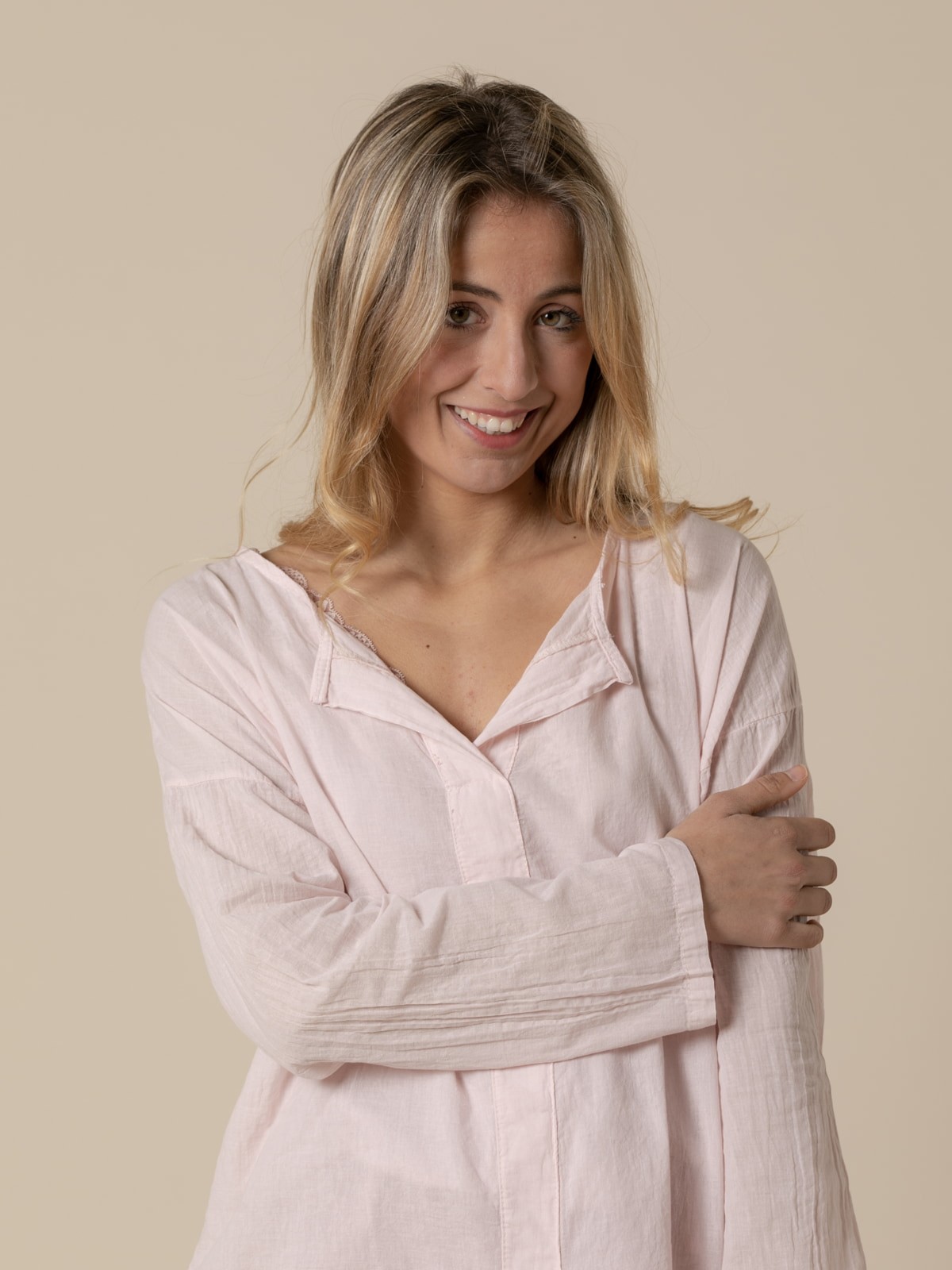 Woman 100% cotton voile wide blouse Pink