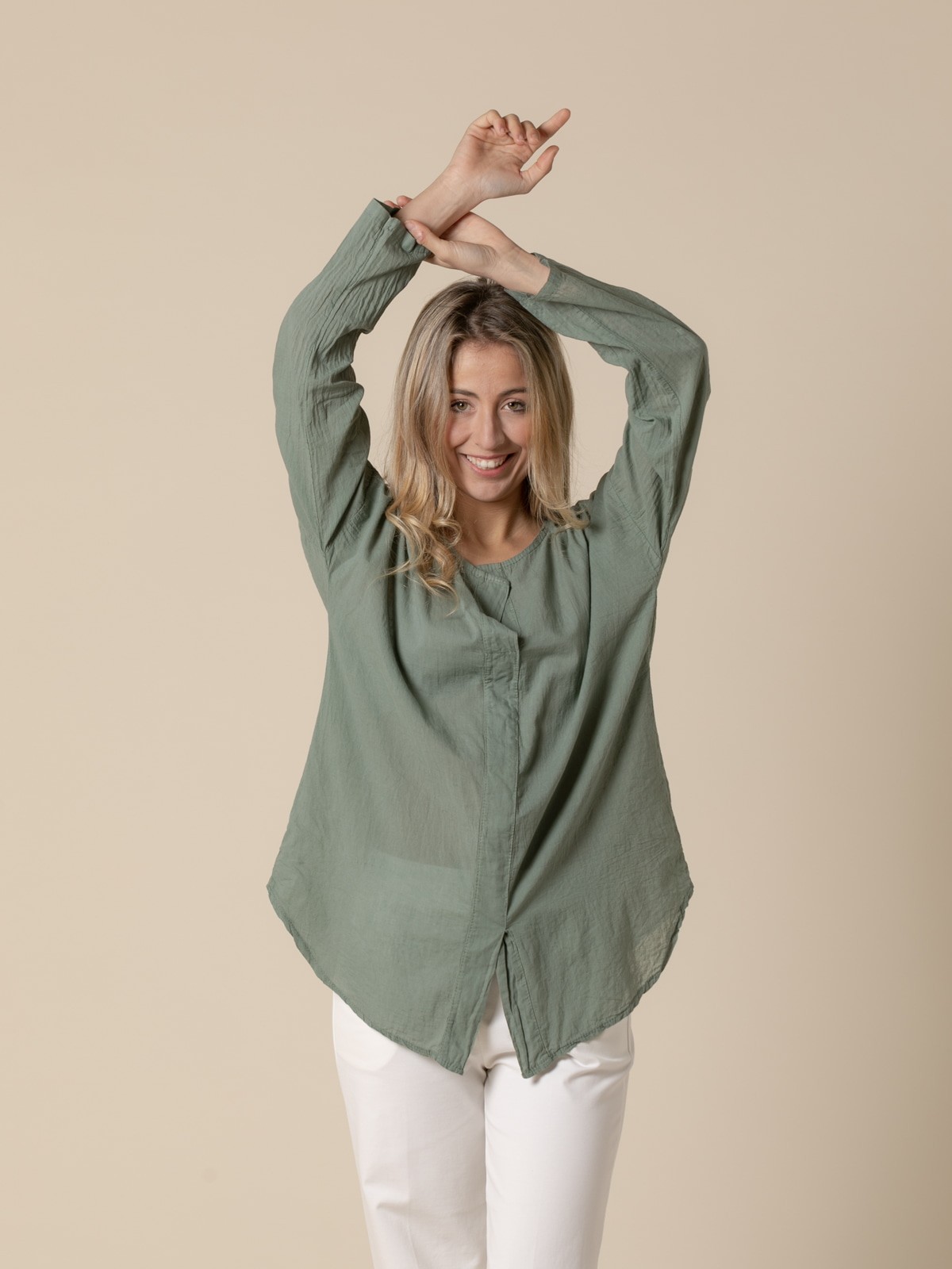 Woman 100% cotton voile wide blouse Khaki