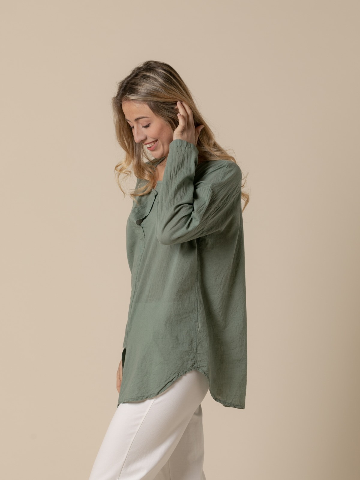 Woman 100% cotton voile wide blouse Khaki