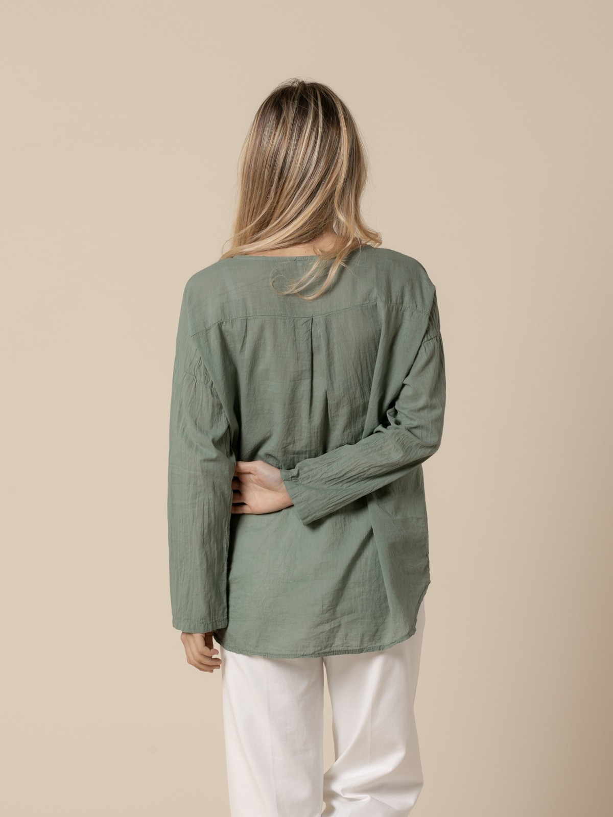 Woman 100% cotton voile wide blouse Khaki