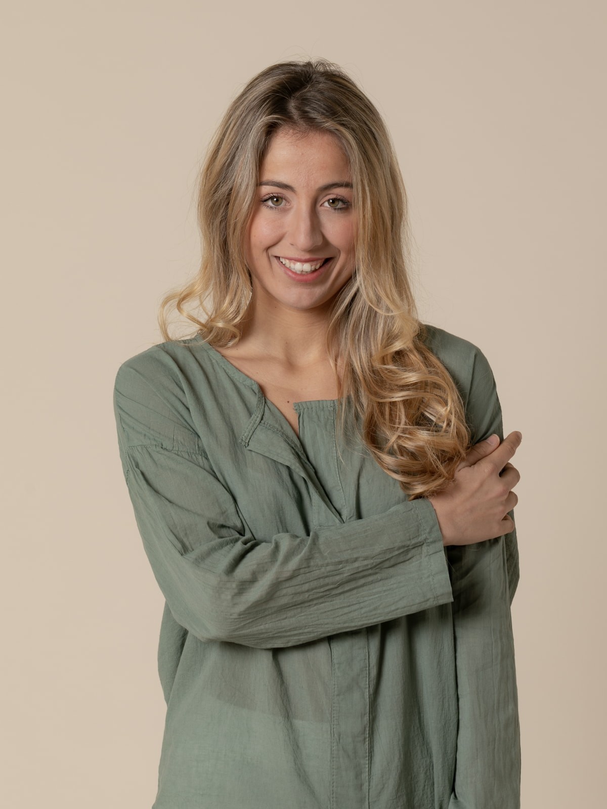 Woman 100% cotton voile wide blouse Khaki