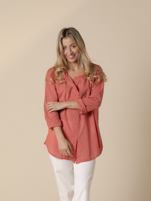 Woman 100% cotton voile wide blouse Arcilla