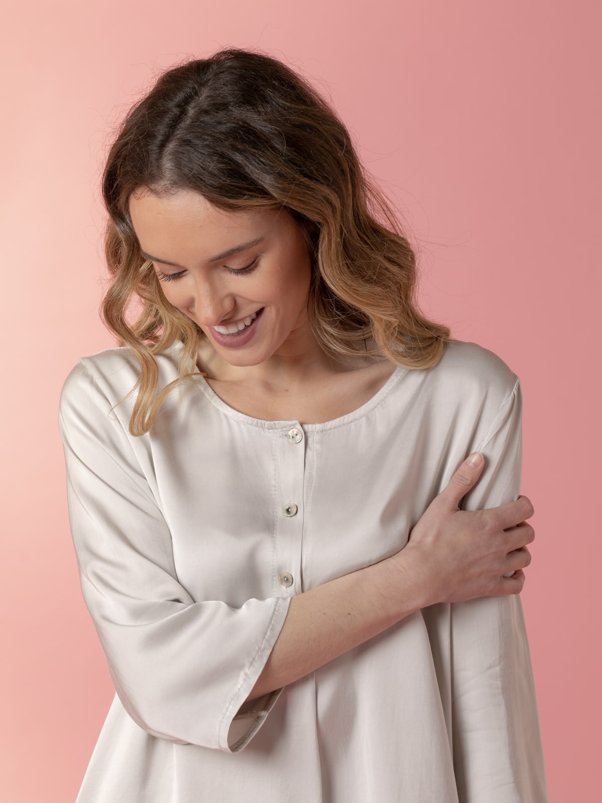 Woman Vegetable satin blouse Beige