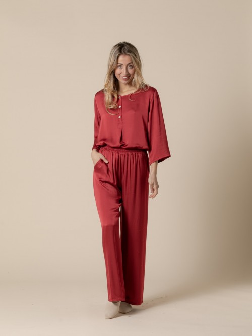 Woman Vegetable satin pants with pockets  Bordeaux