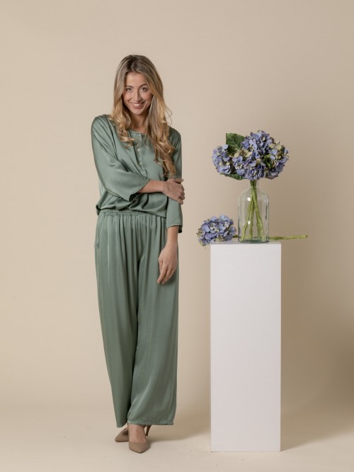 Woman Vegetable satin pants with pockets  Khaki