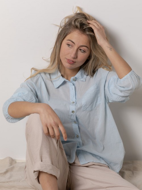Woman Must shirt 100% cotton voile Blue