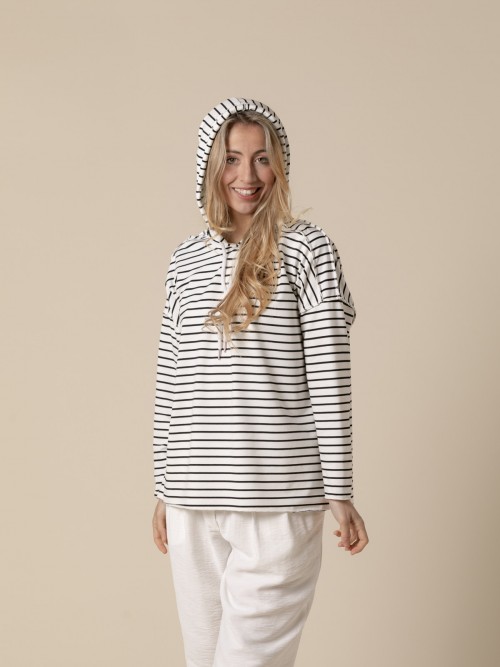 Woman Striped hoodie Black