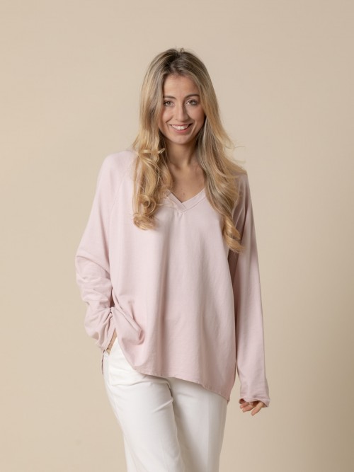 Woman V-neck fine fleece sweater  Pink
