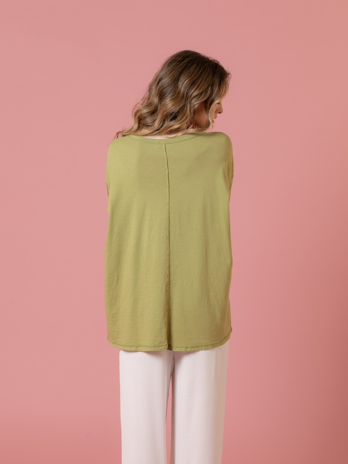 Woman oversized cotton t-shirt with pocket  Olive