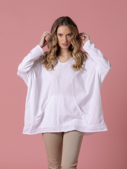 Sudadera oversize algodón capucha Blanco