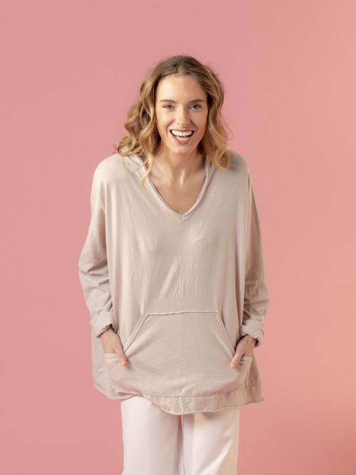 Woman Oversized cotton hooded sweatshirt  Beige