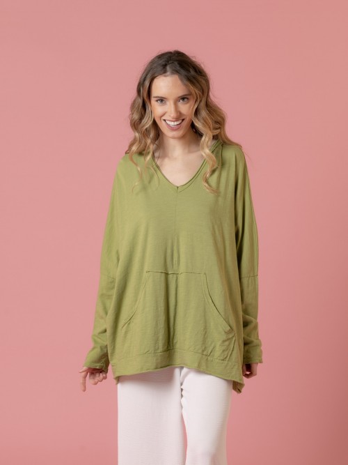 Woman Oversized cotton hooded sweatshirt  Olive