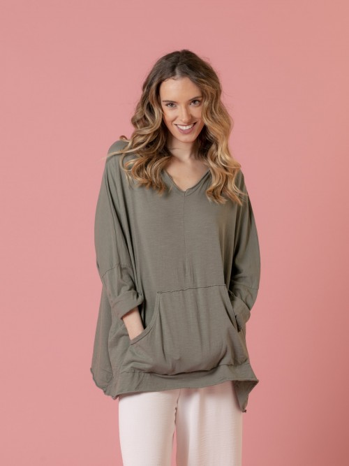 Woman Oversized cotton hooded sweatshirt  Khaki