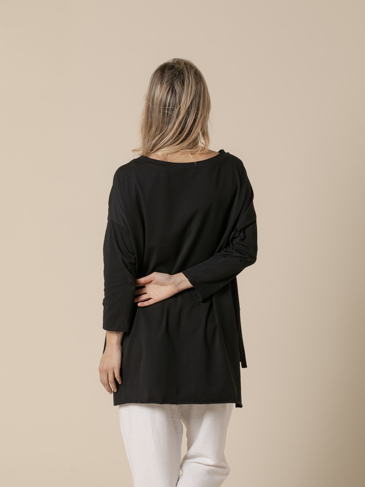 Woman Oversize fine fleece T-shirt  Black