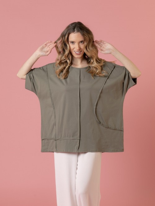 Woman Oversize elbow-length t-shirt Khaki