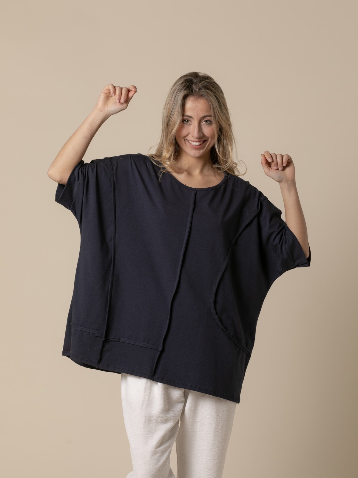 Woman Oversize elbow-length t-shirt Blue Navy