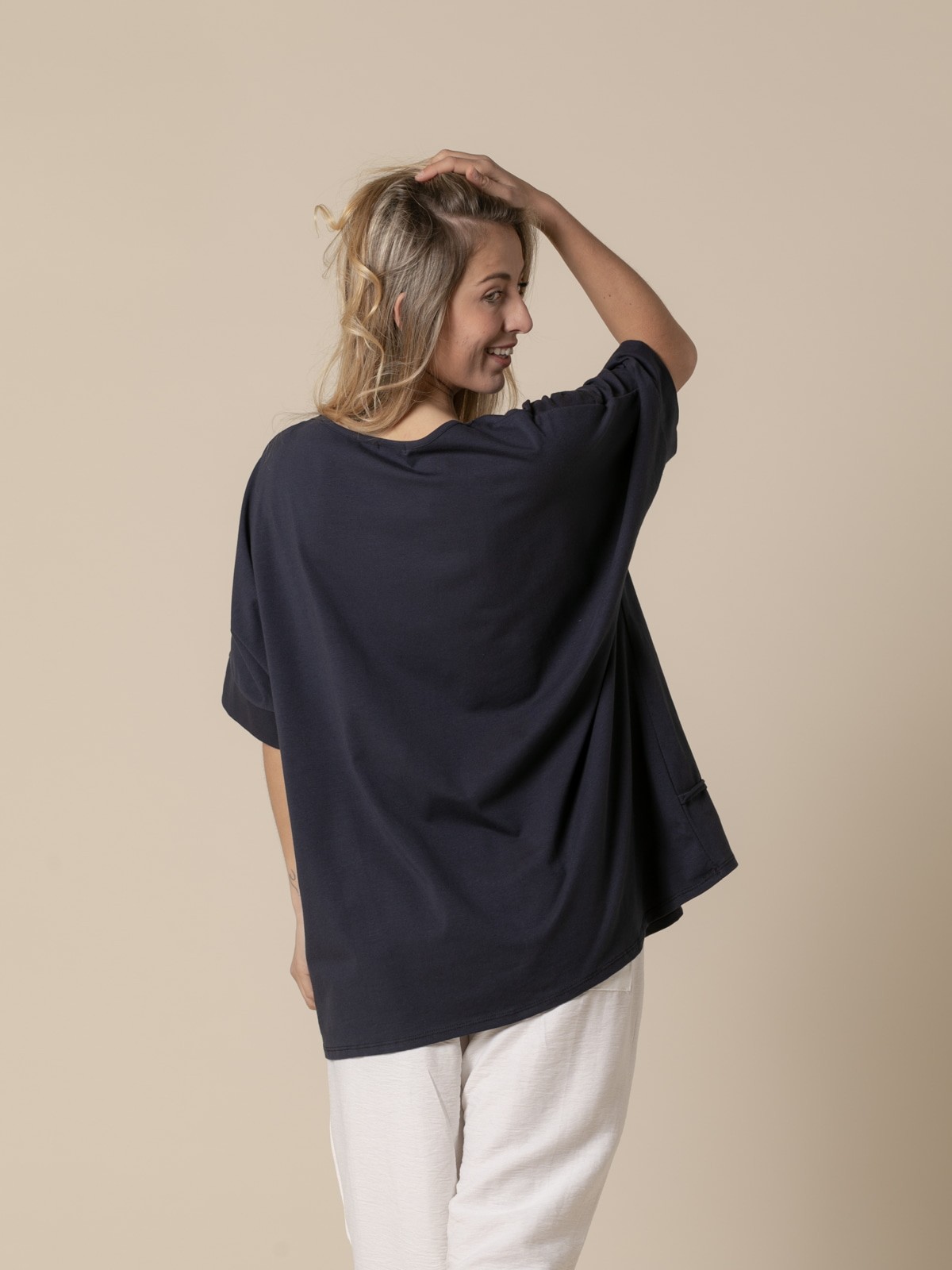 Woman Oversize elbow-length t-shirt Blue Navy